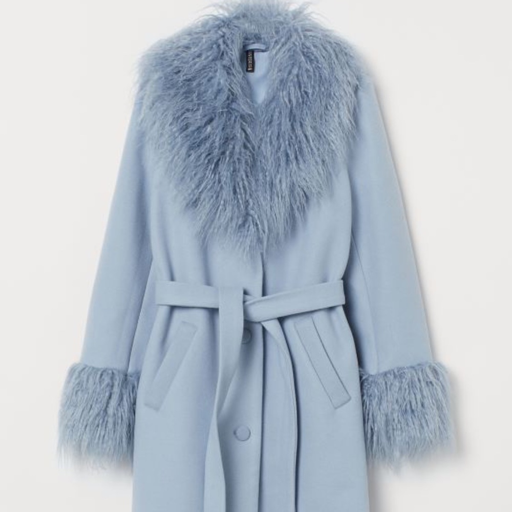 ISO - H&M Blue Fur Collar Coat